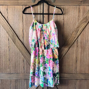 Amanda Uprichard 100% Silk Tropical Print Mini Dress Size Small